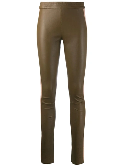 Shop Drome Side Stripe Skinny Trousers In Neutrals