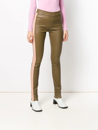 Shop Drome Side Stripe Skinny Trousers In Neutrals
