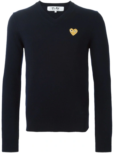 Shop Comme Des Garçons Play Embroidered Heart Sweater In Blue