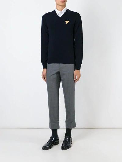 Comme Des Garçons Play Embroidered Heart Sweater In Blue