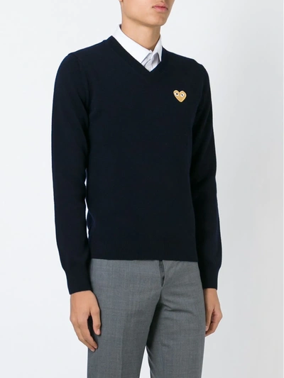 Shop Comme Des Garçons Play Embroidered Heart Sweater In Blue