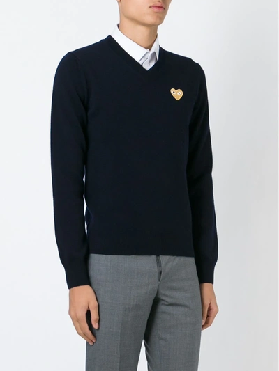 Comme Des Garçons Play Embroidered Heart Sweater In Blue