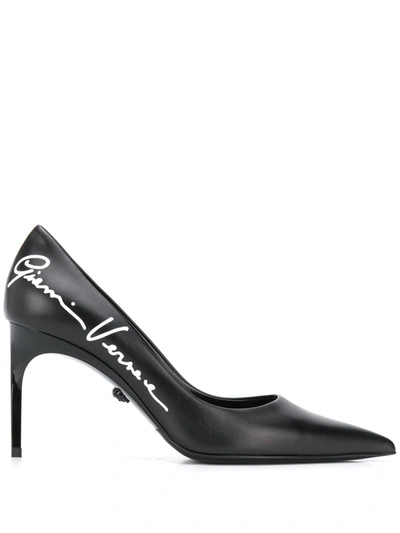 Shop Versace Logo Print 80mm Pumps In Black