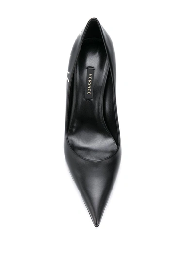 Shop Versace Logo Print 80mm Pumps In Black