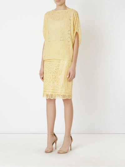 Shop Martha Medeiros 'renascença' Lace Pencil Skirt In Yellow