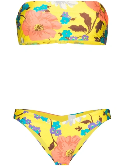 Shop Zimmermann Estelle Floral-print Bikini Set In Gelb