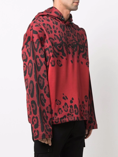 Shop Dolce & Gabbana Leopard-print Cotton Hoodie In Red