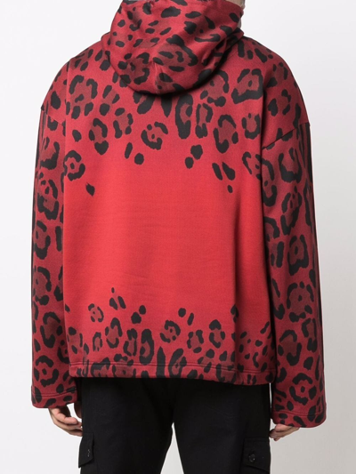 Shop Dolce & Gabbana Leopard-print Cotton Hoodie In Red
