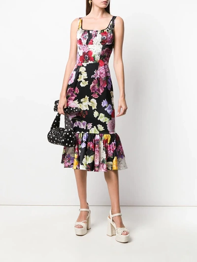 Shop Dolce & Gabbana Floral Print Midi Dress In Black