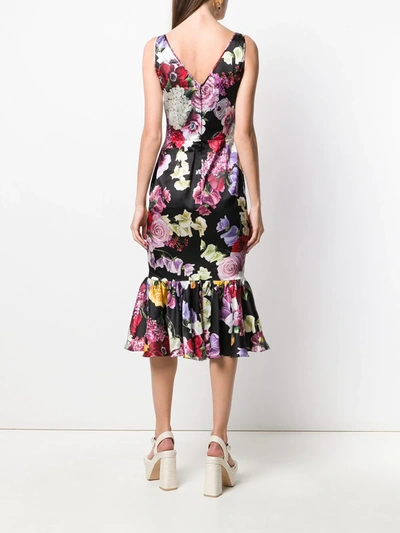 Shop Dolce & Gabbana Floral Print Midi Dress In Black