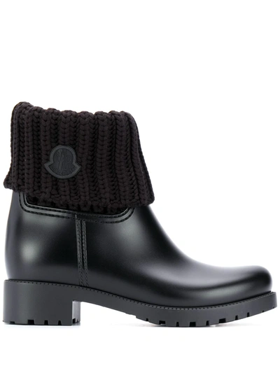 Shop Moncler Ribbed Knit Detail Booties In Black