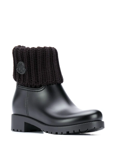 Shop Moncler Ribbed Knit Detail Booties In Black