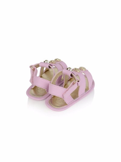 Shop Versace Medusa Plaque Leather Sandals In Pink