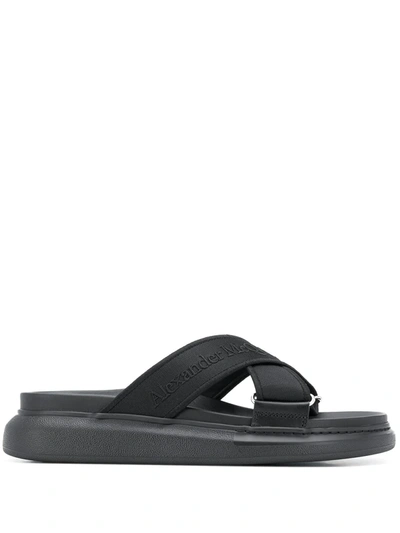 Shop Alexander Mcqueen Oversized Hybrid Slides In Black