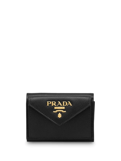 Shop Prada Saffiano Finish Tri-fold Wallet In Black
