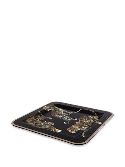 Shop Dolce & Gabbana Medium Leopard-print Wood Tray In Schwarz