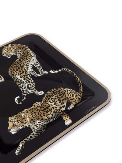 Shop Dolce & Gabbana Medium Leopard-print Wood Tray In Schwarz