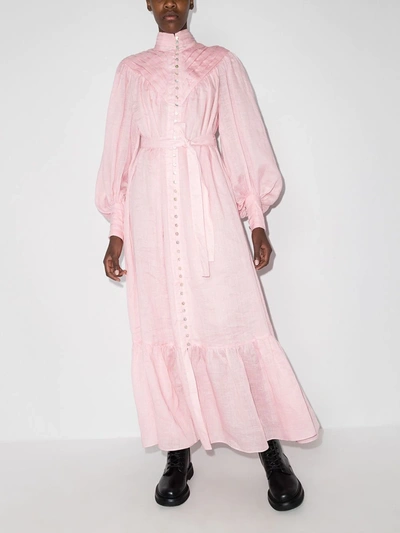 Shop Alemais Halcyon Belted Bishop Sleeves Dress In Pink