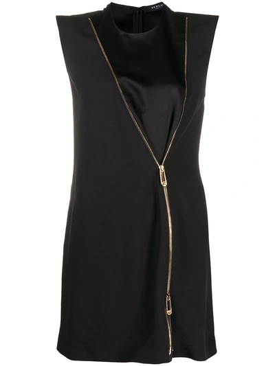 Shop Versace Zip Accent Mini Dress In Black
