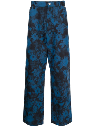 Shop Kenzo Floral Wide-leg Trousers In Blue