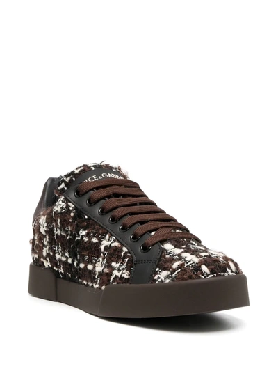 Shop Dolce & Gabbana Portofino Tweed Low-top Sneakers In Brown