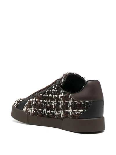 Shop Dolce & Gabbana Portofino Tweed Low-top Sneakers In Brown