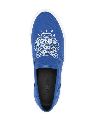 Shop Kenzo Tiger-motif Canvas Sneakers In Blue