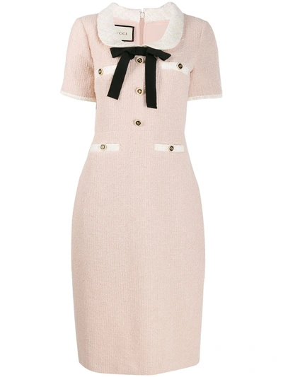 Shop Gucci Ribbon Detailed Tweed Dress In Pink