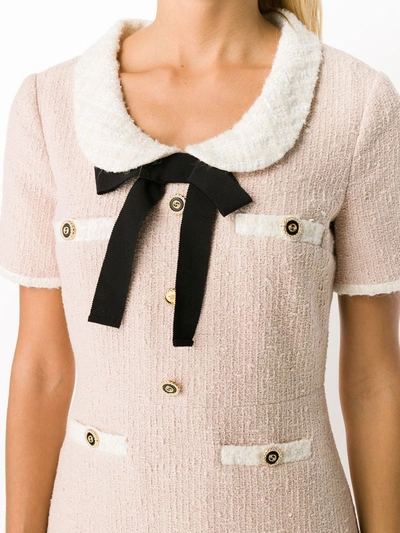 Shop Gucci Ribbon Detailed Tweed Dress In Pink