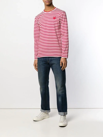 Shop Comme Des Garçons Play Heart Patch Striped Sweatshirt In Red