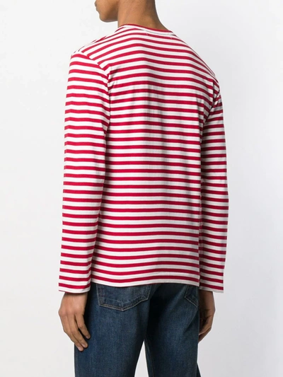 Shop Comme Des Garçons Play Heart Patch Striped Sweatshirt In Red