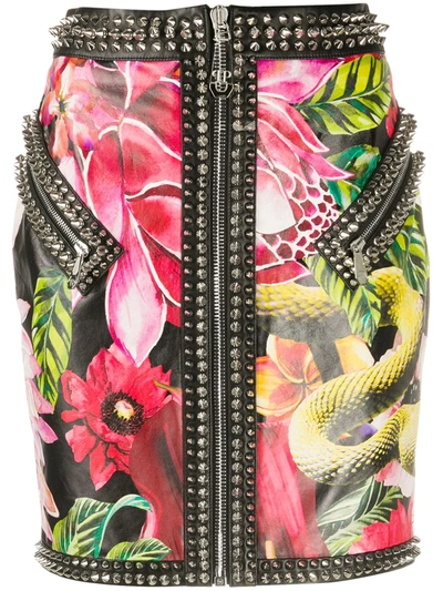 Shop Philipp Plein Floral-print Mini Skirt In Black