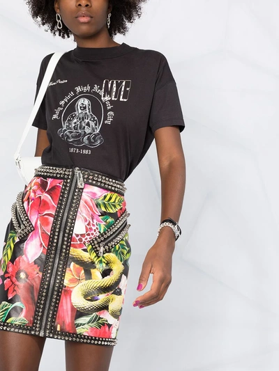 Shop Philipp Plein Floral-print Mini Skirt In Black