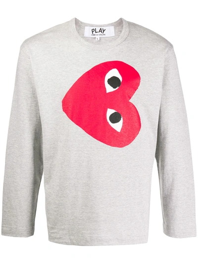 Shop Comme Des Garçons Play Heart Print Sweatshirt In Grey