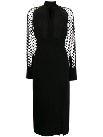 Shop Balmain Polka-dot Sleeve Dress In Black