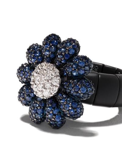 Shop Roberto Demeglio 18kt Gold Diamond Flower Ring In Blue