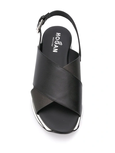 Shop Hogan Stripe Platform Sandals In Black