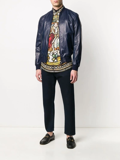 Shop Dolce & Gabbana Bomber Leather Jacket In Blue