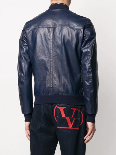 Shop Dolce & Gabbana Bomber Leather Jacket In Blue