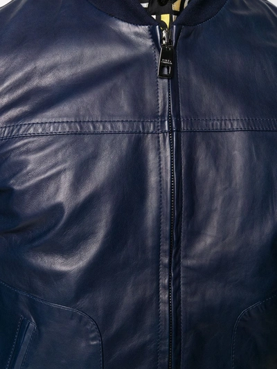 Shop Dolce & Gabbana Bomber Leather Jacket In Blue