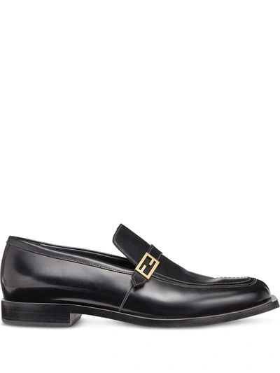 Shop Fendi Smooth Ff Detail Loafers In Black
