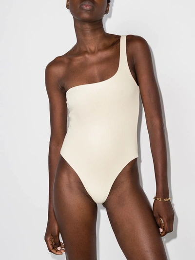 Shop Abysse Gail One-shoulder Swimsuit In Nude