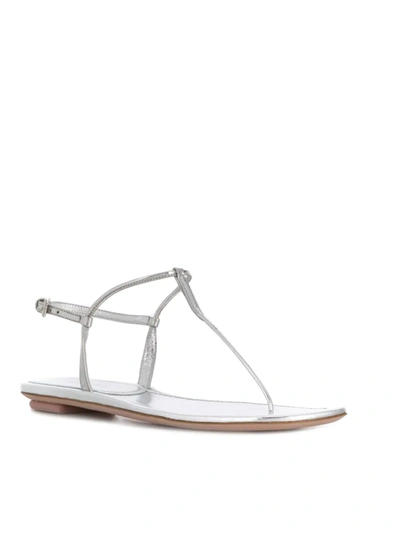 Prada Silver Laminated Thong Sandals