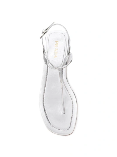 Prada Silver Laminated Thong Sandals