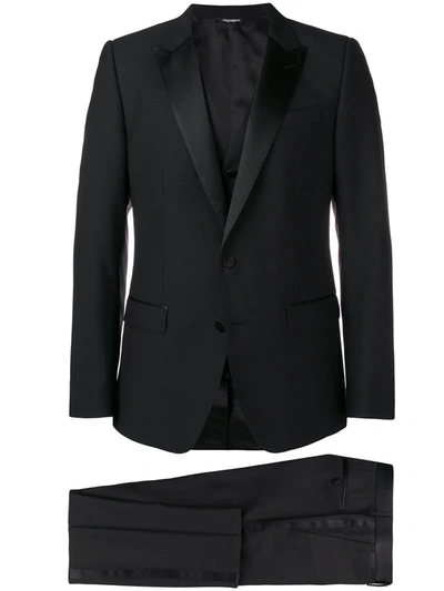 Shop Dolce & Gabbana Three-piece Dinner Suit In Black