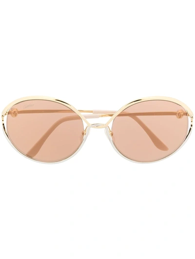 Shop Cartier Round Sunglasses In Gold