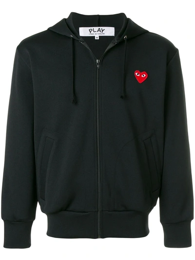 Shop Comme Des Garçons Play Heart-patch Zip-up Hoodie In Black