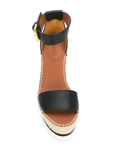 Shop Gucci Espadrille Wedge Sandals In Black