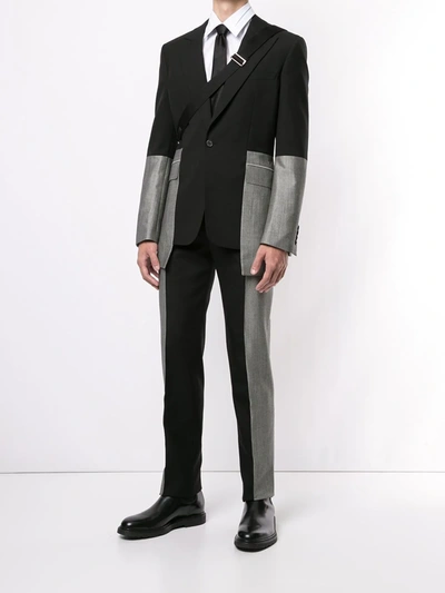 Alexander Mcqueen Slim-fit Panelled Wool-gabardine And Wool And Mohair-blend Suit Jacket In Black