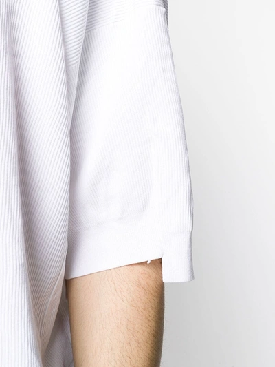 Shop Maison Flaneur Asymmetric-cuff Ribbed Top In White